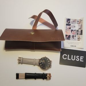 New Cluse Rose Gold Watch Gray and Black straps